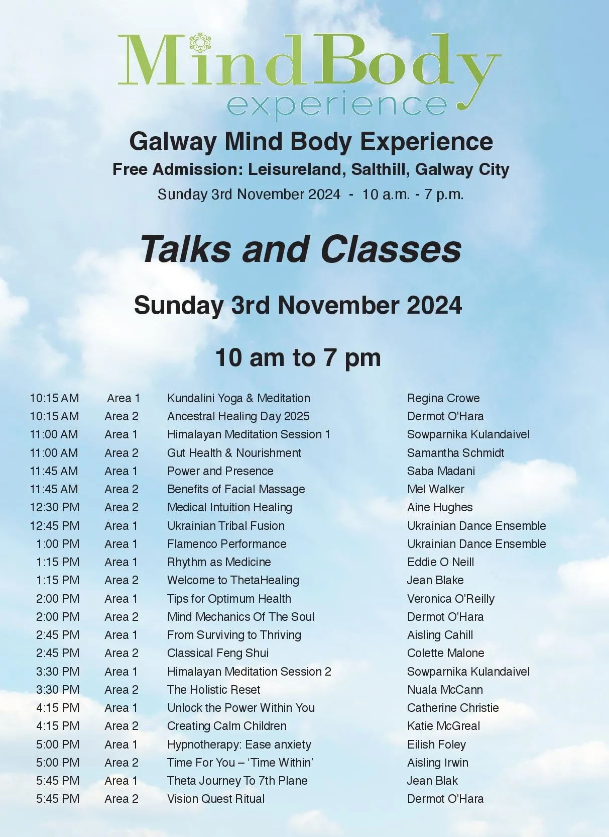 Galway Mind Body Experience Free Admission: Leisureland, Salthill, Galway City - 3rd November 2024 Doors - 10 AM to 7 PM